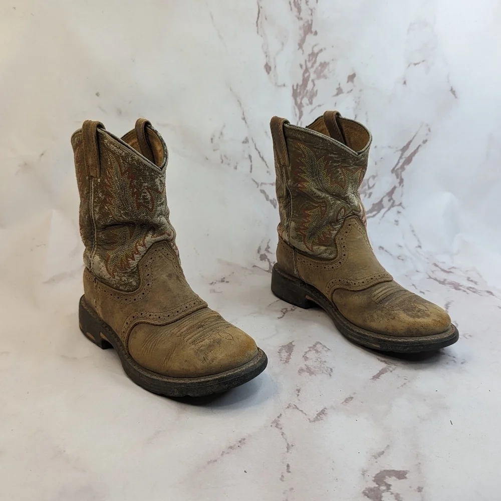 Ariat Boot Boys 3 Workhog Western Cowboy Cowgirl Kid Youth Brown Leather 1007836